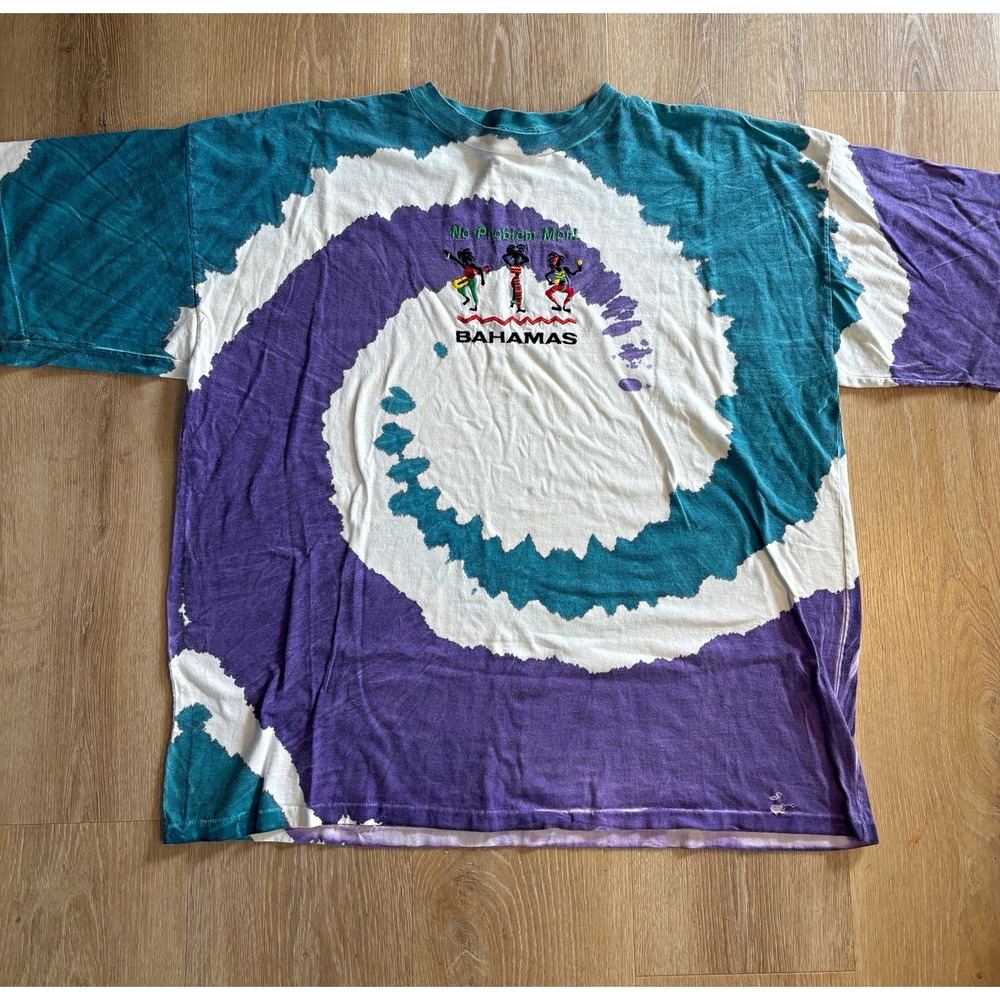 VTG 90s Bahamas Tie Dye T Shirt XL No Problem Mon Tourist Souvenir Single Stitch